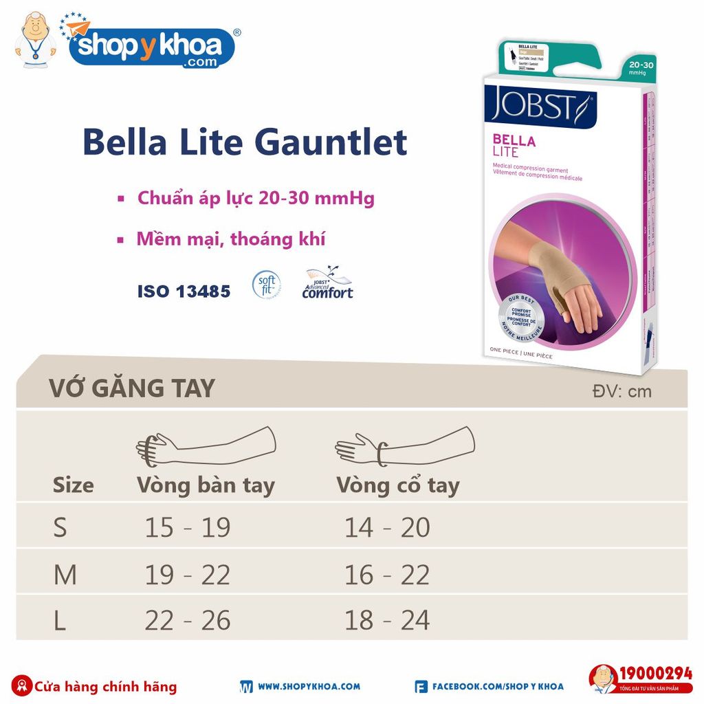  JOBST BELLA LITE 20-30 GAUNTLET BE. Vớ găng tay, màu da. 