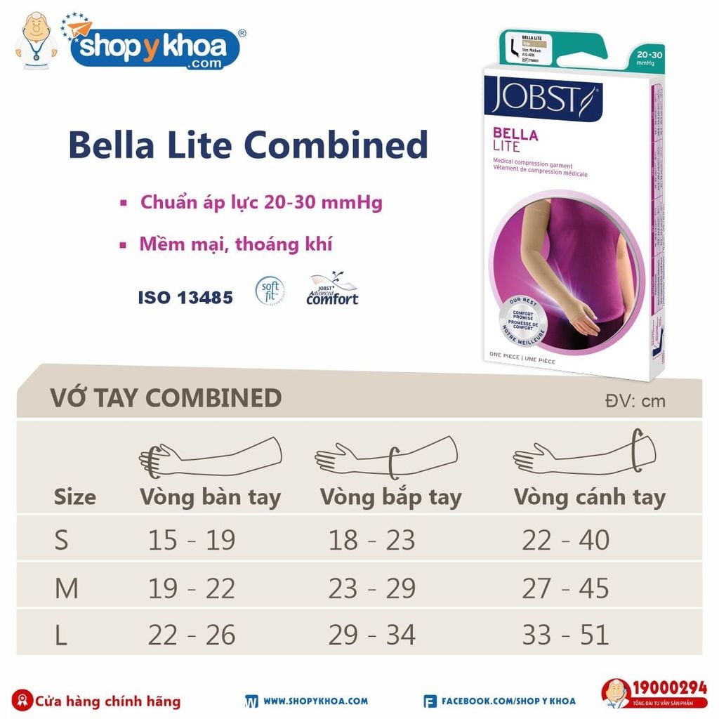  JOBST BELLA LITE 20-30 COMBINED BE. Vớ cánh tay và găng kết hợp, màu da 