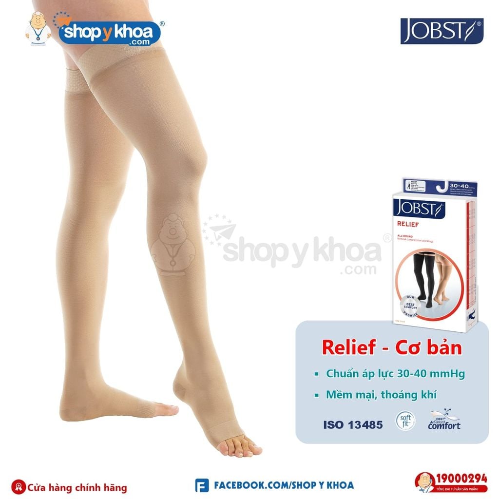  JOBST RELIEF 30-40 THD OT BE. Vớ đùi, silicone, hở ngón, màu da 