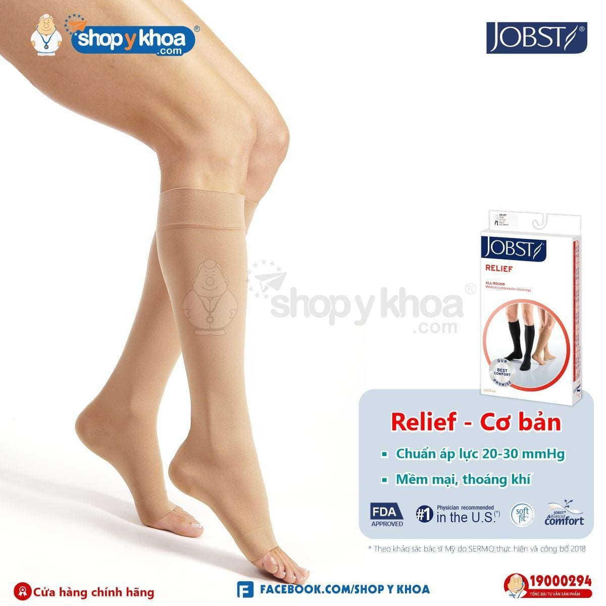  JOBST RELIEF 20-30 KH OT BE. Vớ gối, hở ngón, màu da. 