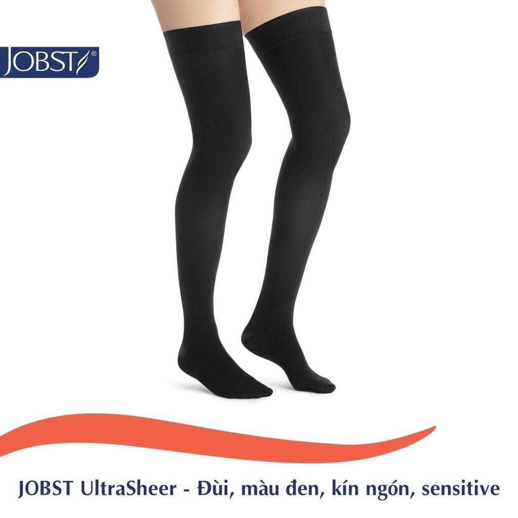  Vớ Y Khoa JOBST UltraSheer Sensitive [Da nhạy cảm] - Vớ Đùi, Màu Đen, Kín Ngón, Áp Lực 20-30mmHg, Silicone 