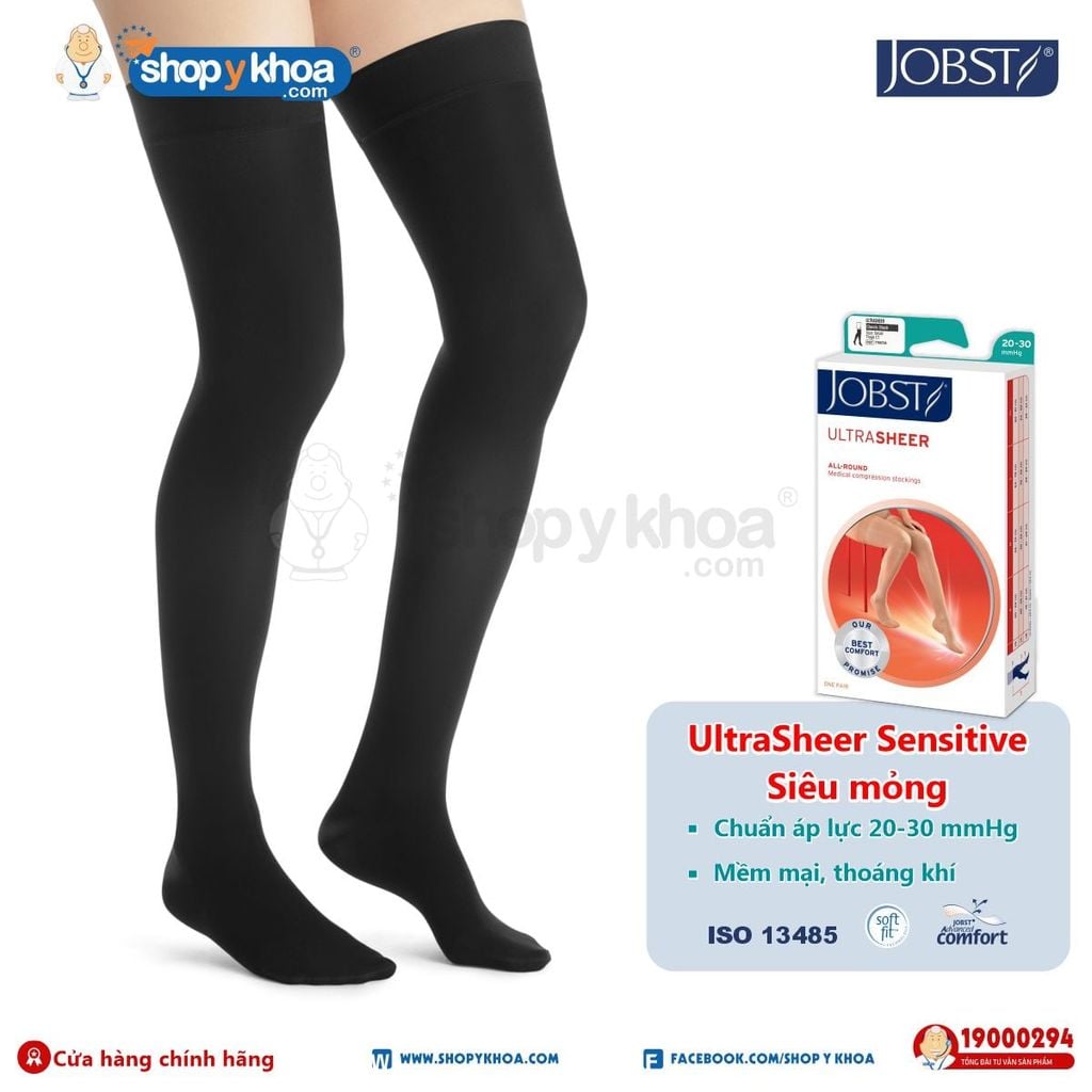  JOBST ULTRASHEER 20-30 THL CT BL. Vớ đùi, sensitive, kín ngón, màu đen 