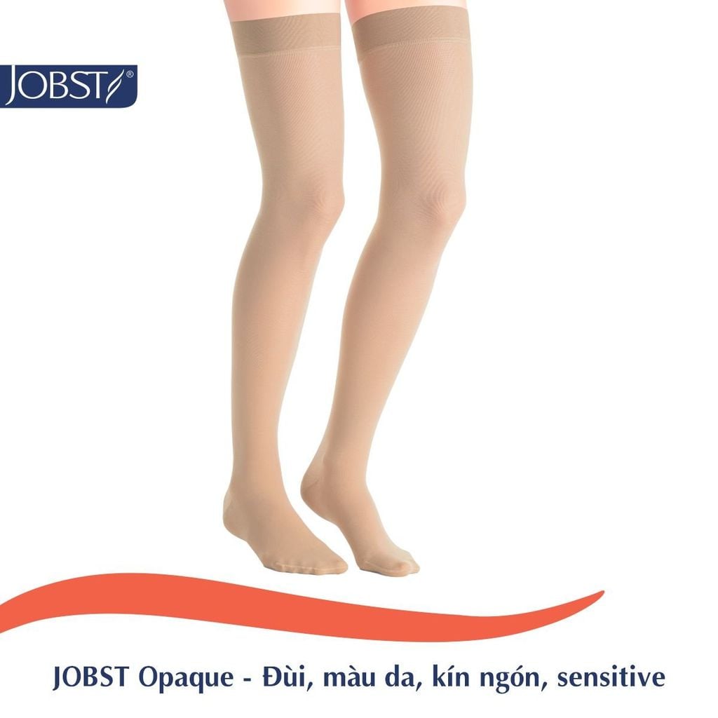 Vớ Y Khoa JOBST Opaque Sensitive [Da nhạy cảm] - Vớ Đùi, Màu Da, Kín Ngón, Áp Lực 20-30mmHg, Silicone 