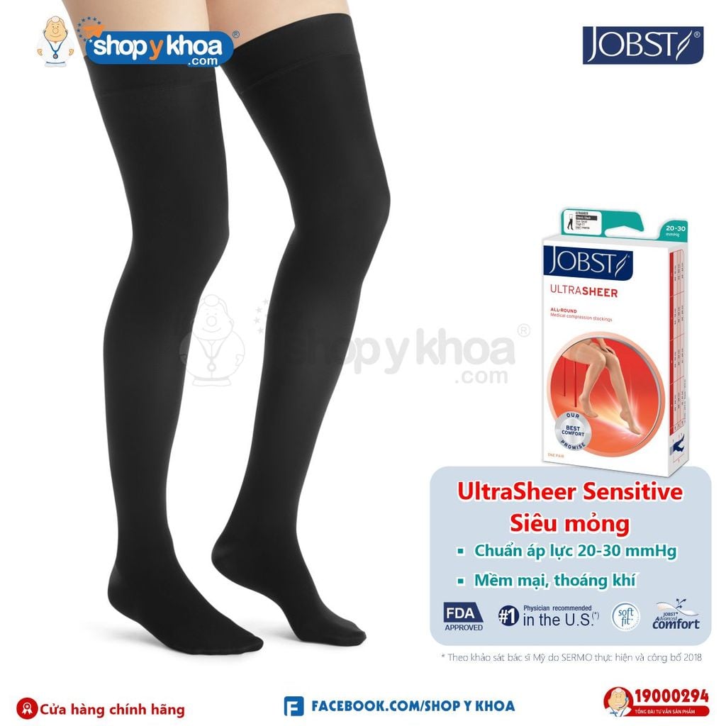  JOBST ULTRASHEER 20-30 THL CT BL. Vớ đùi, sensitive, kín ngón, màu đen 