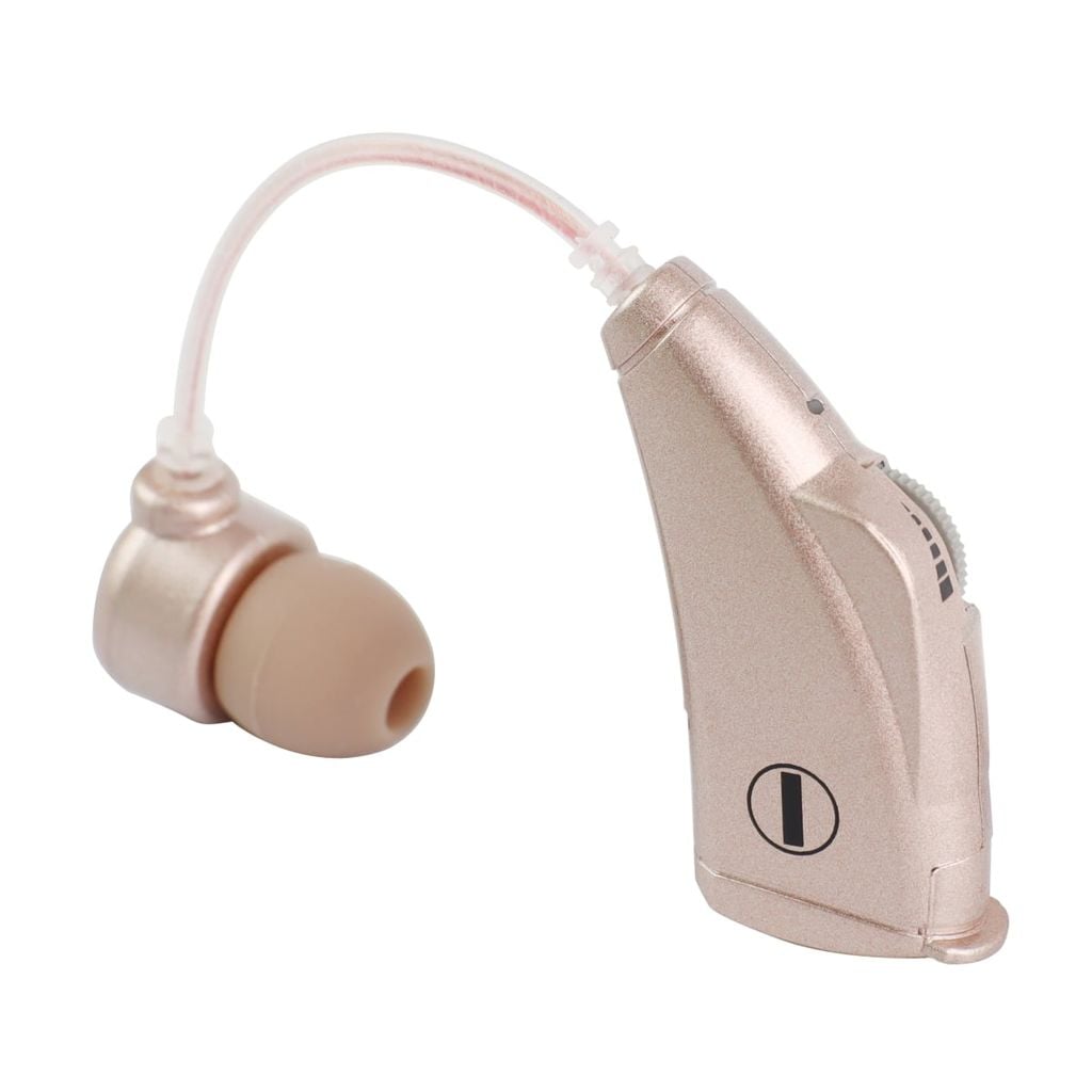  Máy trợ thính gắn ngoài tai. Kiểu siêu nhỏ, vành tai Mimitakara DP-6B7XX, màu vàng. Cường độ âm thanh hỗ trợ: S/M 