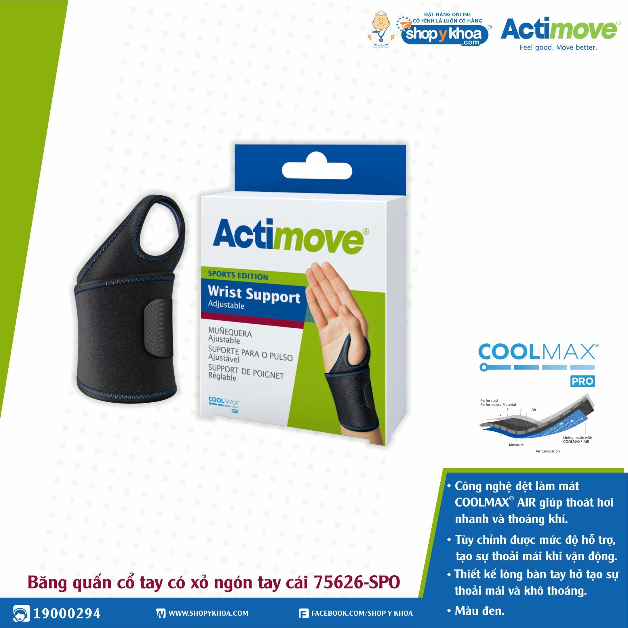  Nẹp khớp cổ tay Actimove Wrist Support. Băng quấn cổ tay có xỏ ngón tay cái 75626-SPO. 