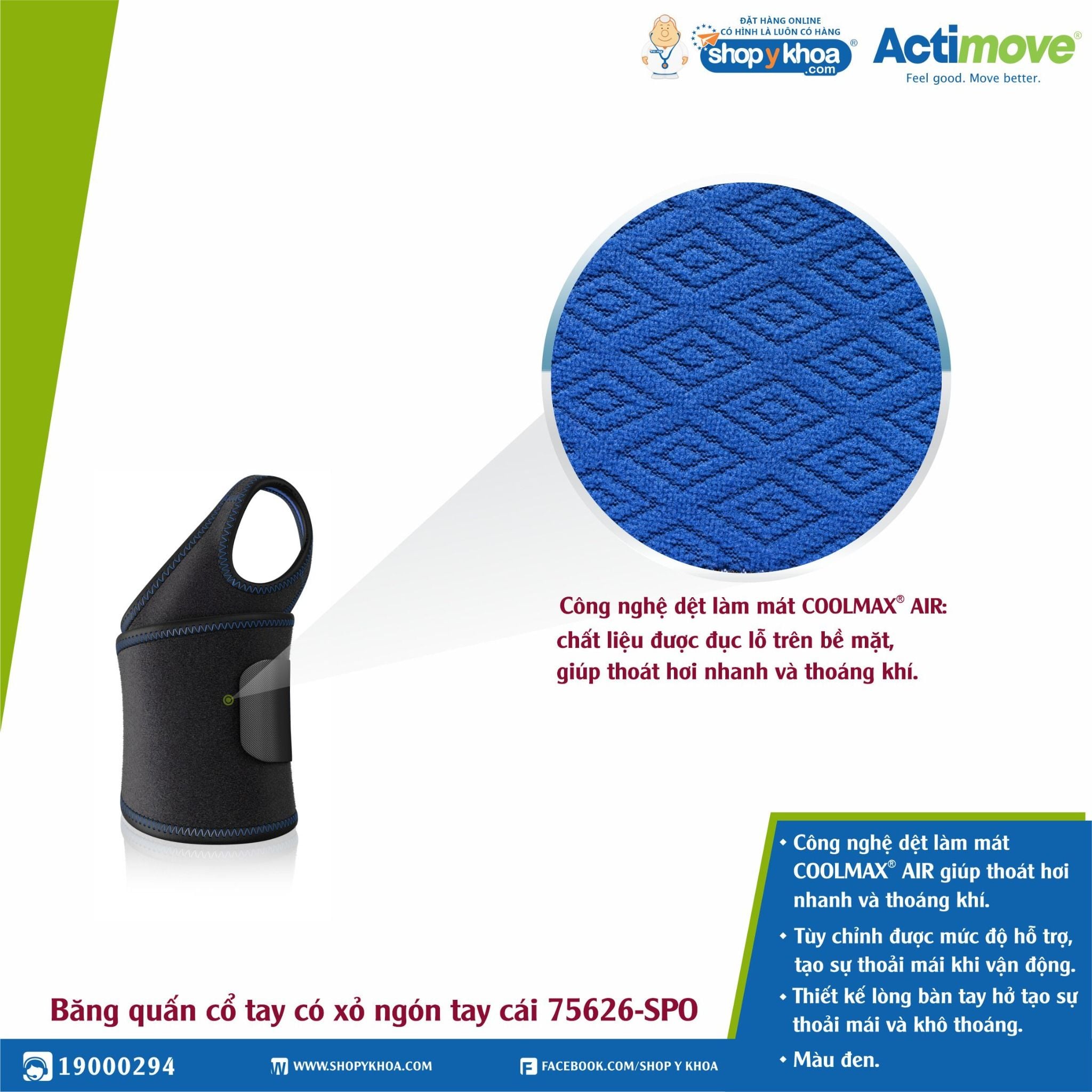  Nẹp khớp cổ tay Actimove Wrist Support. Băng quấn cổ tay có xỏ ngón tay cái 75626-SPO. 