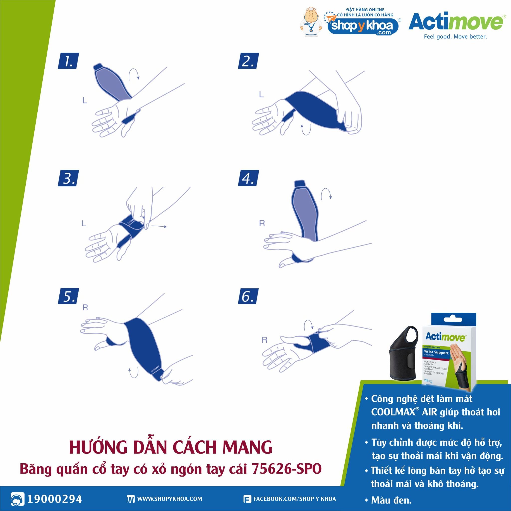  Nẹp khớp cổ tay Actimove Wrist Support. Băng quấn cổ tay có xỏ ngón tay cái 75626-SPO. 