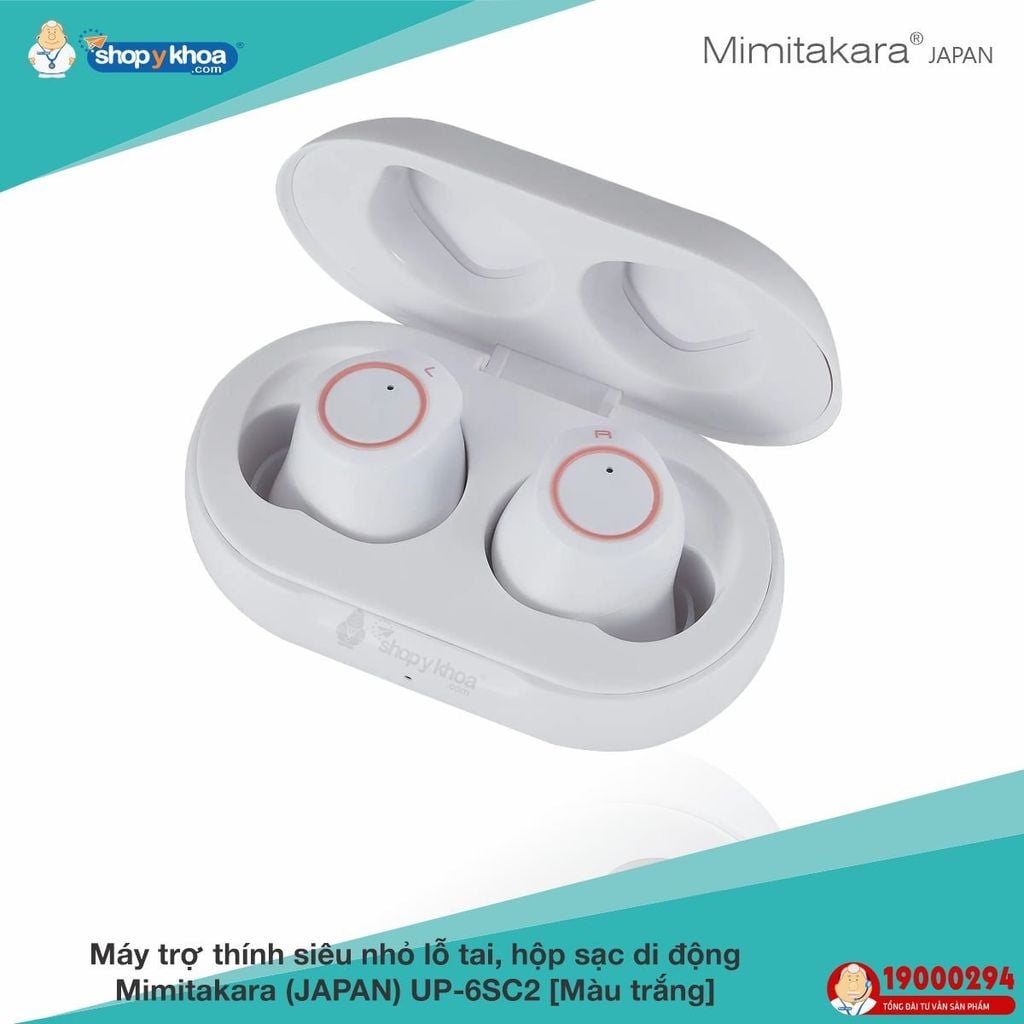  Máy trợ thính siêu nhỏ lỗ tai, hộp sạc di động Mimitakara (JAPAN) UP-6SC2 [Màu trắng] 