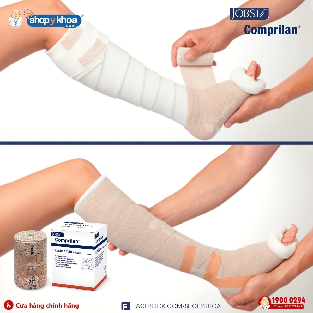  Băng gạc y tế ngoài da COMPRILAN. Băng quấn phù bạch huyết lớp 3, dạng cuộn, màu da, 8cmx5m. 