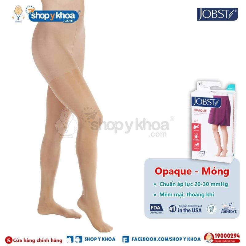  Vớ Y Khoa JOBST Opaque Cao Cấp Mỏng - Vớ Quần, Màu Da, Kín Ngón, Áp Lực 20-30mmHg 