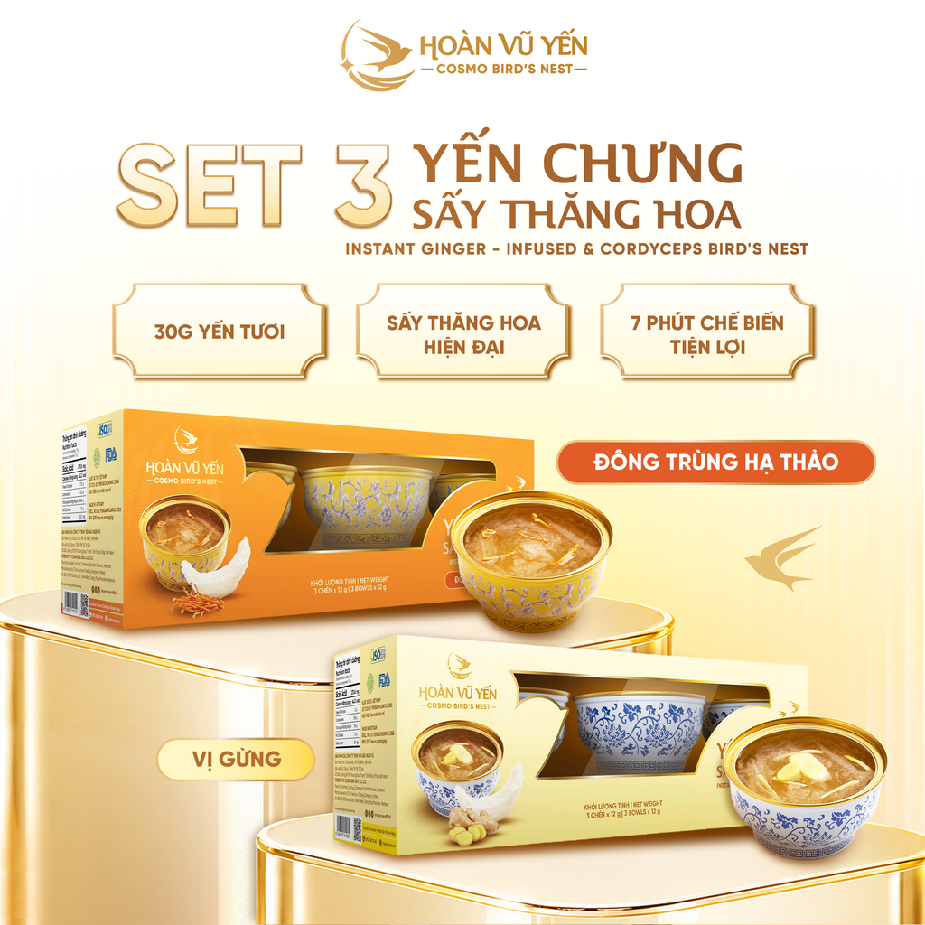 Chén Yến Chưng Sấy Thăng Hoa Vị Đông Trùng Hạ Thảo Hoàn Vũ Yến 30g Yến Tươi - Chén Yến Chưng Ăn Liền