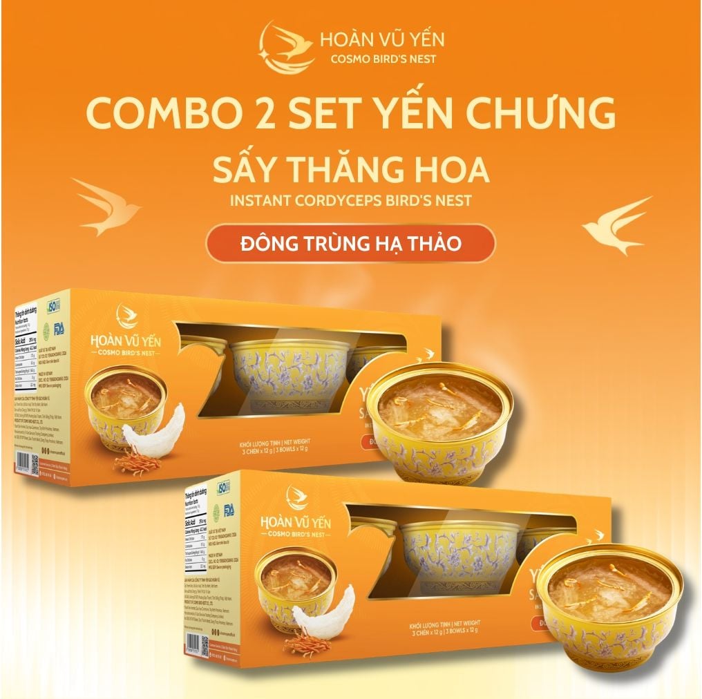 Set 3 Chén Yến Chưng Sấy Thăng Hoa Vị Đông Trùng Hạ Thảo Hoàn Vũ Yến 30g Yến Tươi - Chén Yến Chưng Ăn Liền