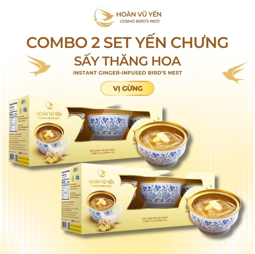 Set 3 Chén Yến Chưng Sấy Thăng Hoa Vị Gừng Hoàn Vũ Yến 30g Yến Tươi - Chén Yến Chưng Ăn Liền
