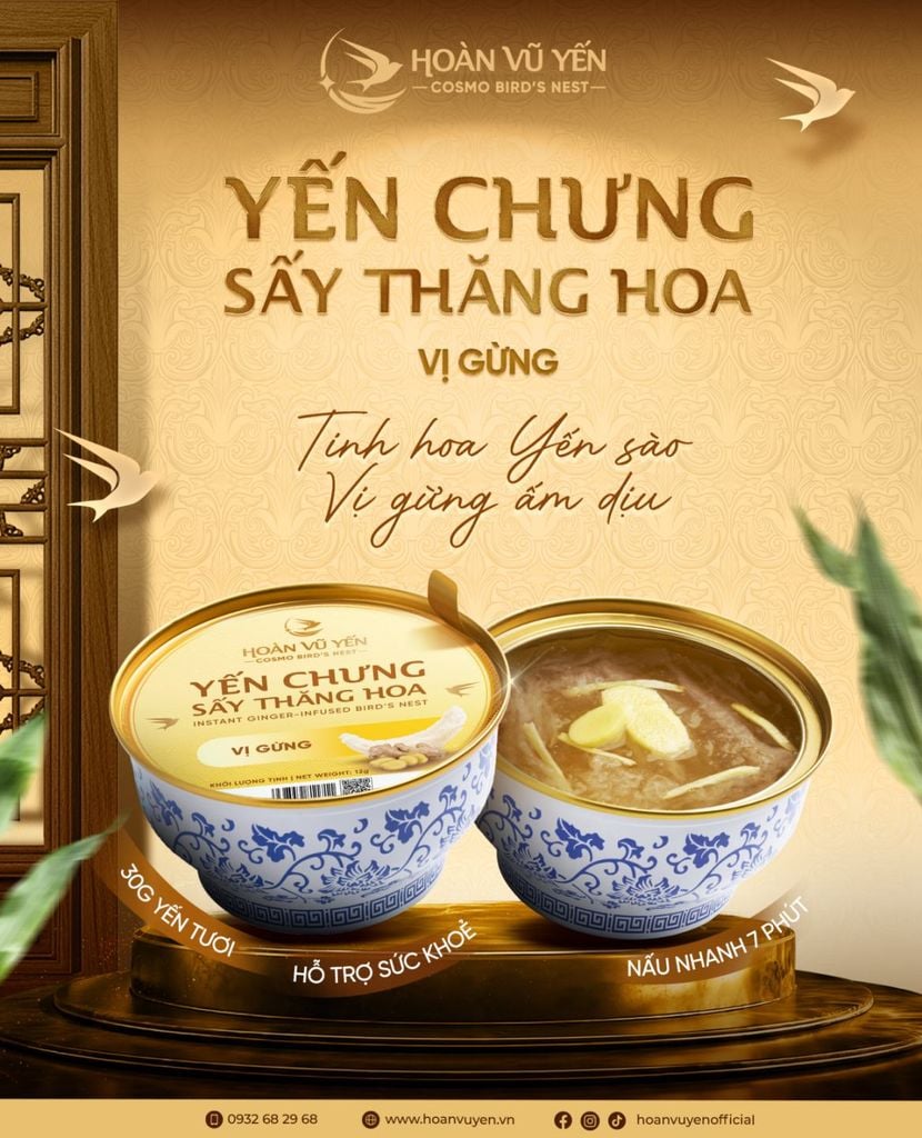 Set 3 Chén Yến Chưng Sấy Thăng Hoa Vị Gừng Hoàn Vũ Yến 30g Yến Tươi - Chén Yến Chưng Ăn Liền