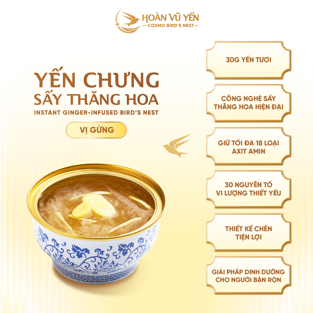 Set 3 Chén Yến Chưng Sấy Thăng Hoa Vị Gừng Hoàn Vũ Yến 30g Yến Tươi - Chén Yến Chưng Ăn Liền