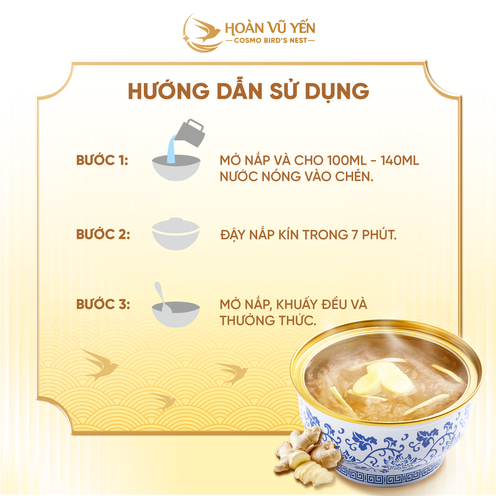 Chén Yến Chưng Sấy Thăng Hoa Vị Gừng Hoàn Vũ Yến 30g Yến Tươi - Chén Yến Chưng Ăn Liền