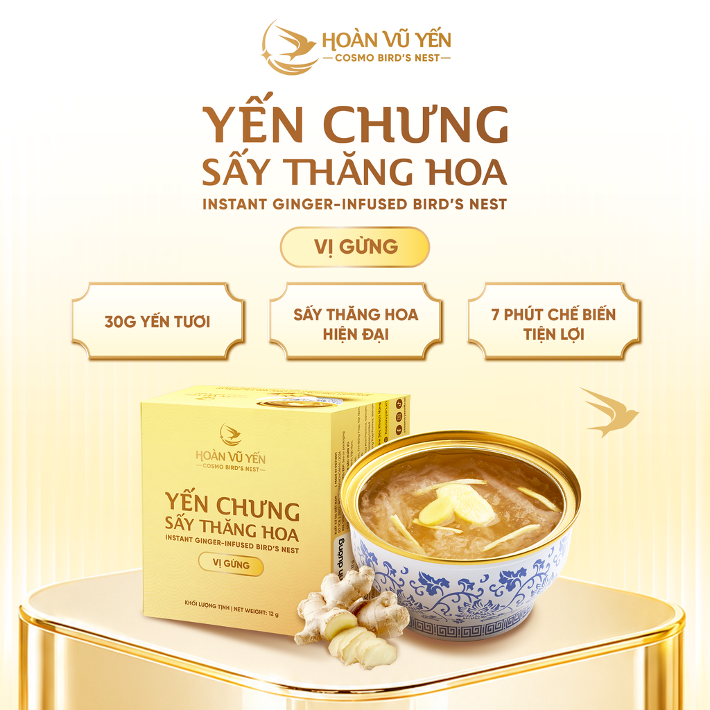 Chén Yến Chưng Sấy Thăng Hoa Vị Gừng Hoàn Vũ Yến 30g Yến Tươi - Chén Yến Chưng Ăn Liền