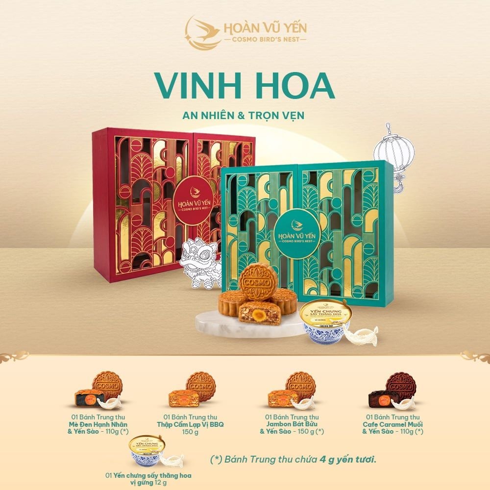 Hộp Vinh Hoa - BST Quà tặng bánh trung thu yến sào 2026 Hoàn Vũ Yến