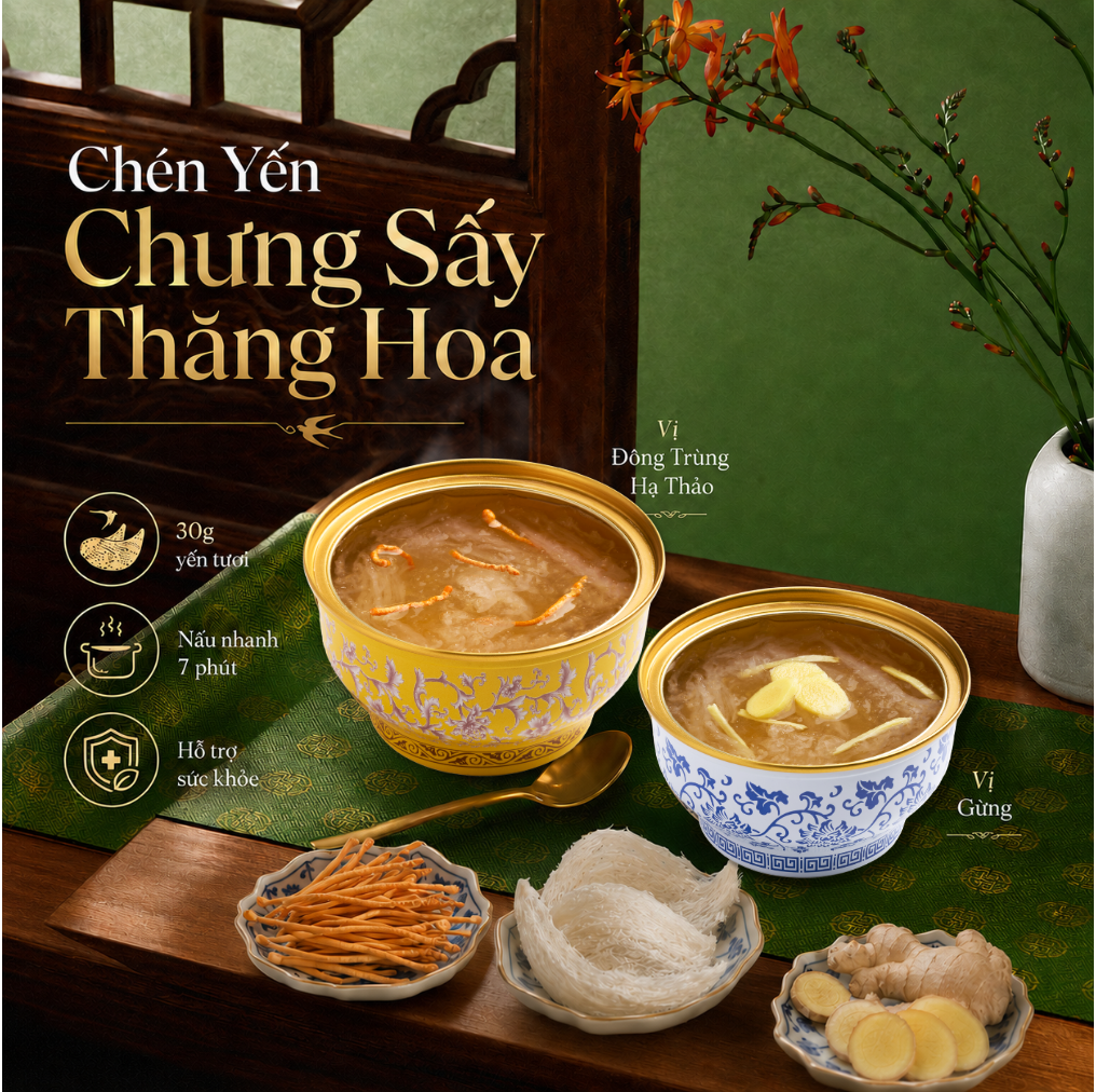 Set 3 Chén Yến Chưng Sấy Thăng Hoa Vị Gừng Hoàn Vũ Yến 30g Yến Tươi - Chén Yến Chưng Ăn Liền