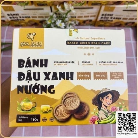  Bánh đậu xanh nướng QNA Farm - hộp giấy 150g. 