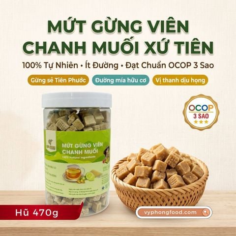  Mứt gừng viên chanh muối QNA Farm hũ 470g 