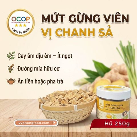  Mứt gừng viên chanh sả xứ Tiên QNA Farm hũ 250g 