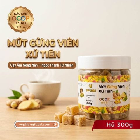  Mứt Gừng Viên Xứ Tiên QNA Farm (hũ 300g) – Vị Cay Ấm, Ngọt Lành Từ Thiên Nhiên. 