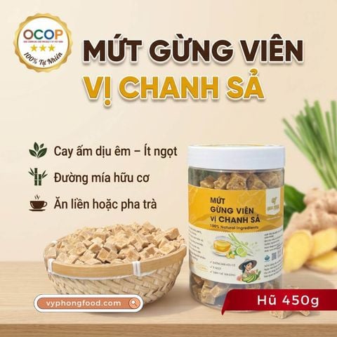  Mứt gừng viên vị chanh sả xứ Tiên QNA Farm hũ 450g 