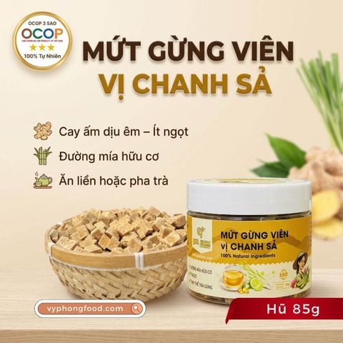  Mứt gừng viên chanh sả xứ Tiên QNA Farm hũ 85g 