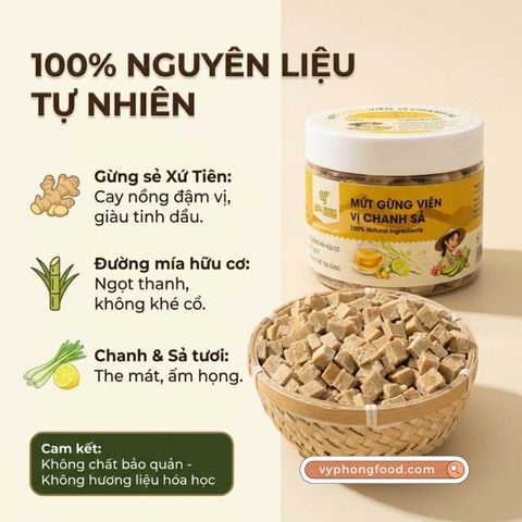  Mứt gừng viên chanh sả xứ Tiên QNA Farm hũ 85g 