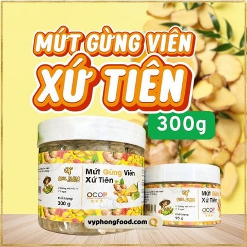  Mứt Gừng Viên Xứ Tiên QNA Farm (hũ 300g) – Vị Cay Ấm, Ngọt Lành Từ Thiên Nhiên. 