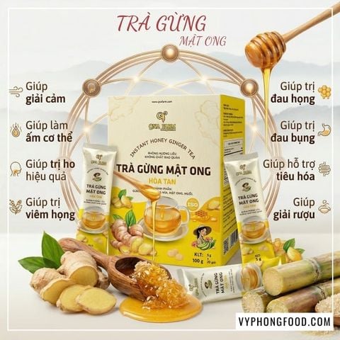  Trà gừng mật ong hòa tan QNA Farm 60g (12 gói nhỏ/ hộp). 