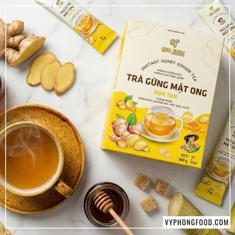  Trà gừng mật ong hòa tan QNA Farm 60g (12 gói nhỏ/ hộp). 