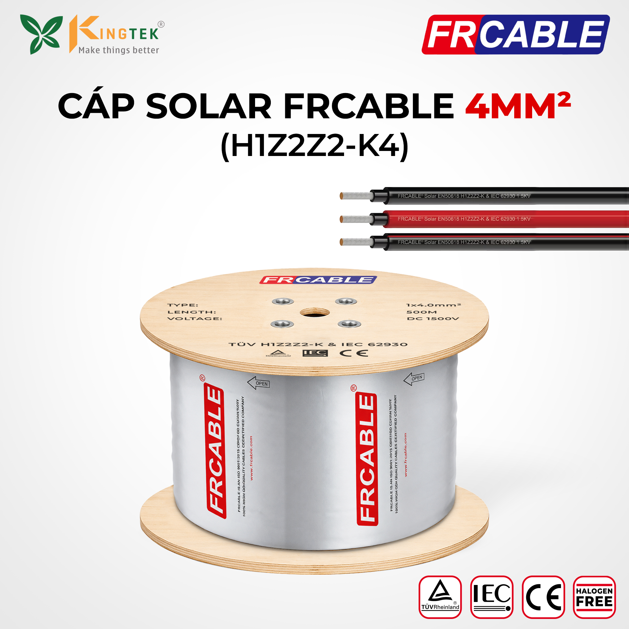 Cáp Solar DC 4mm2 - 1500V chính hãng FRCABLE (H1Z2Z2-K) chuyên cho Điện mặt trời 