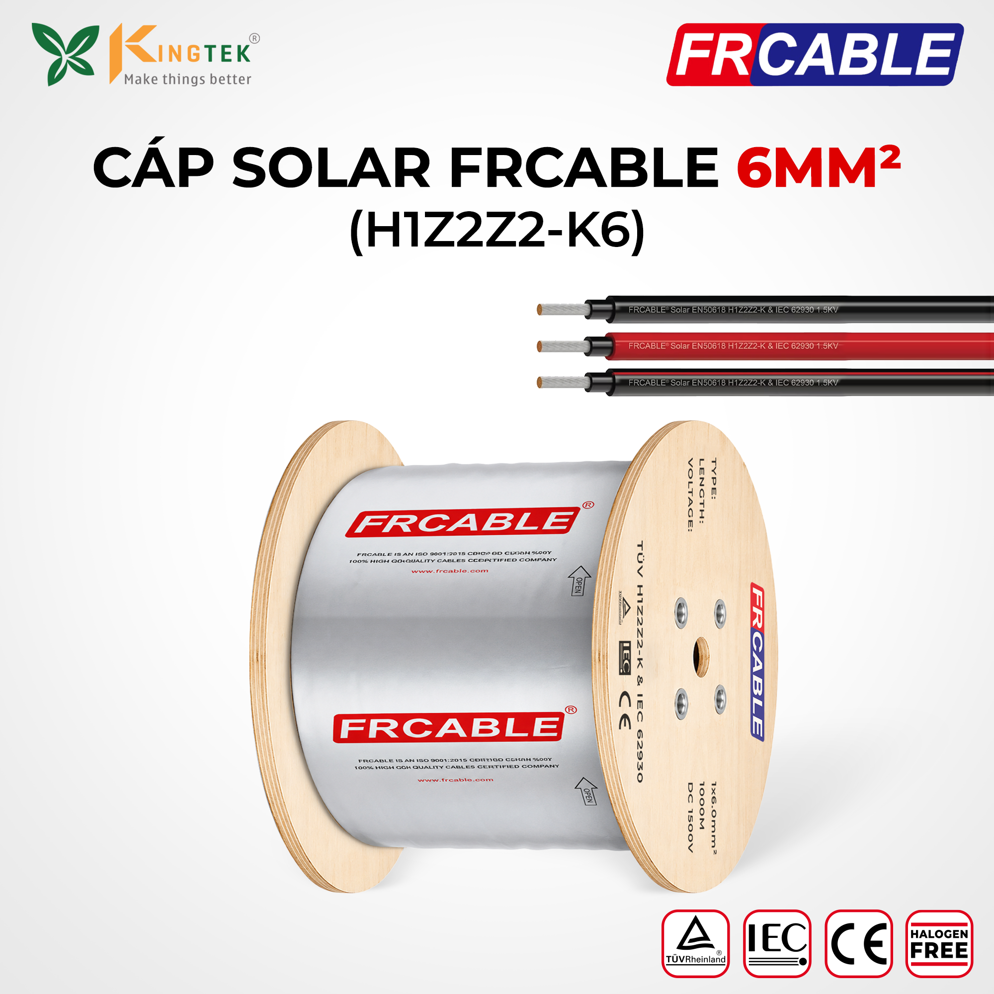  Cáp Solar DC 6mm2 - 1500V chính hãng FRCABLE (H1Z2Z2-K) chuyên cho Điện mặt trời 