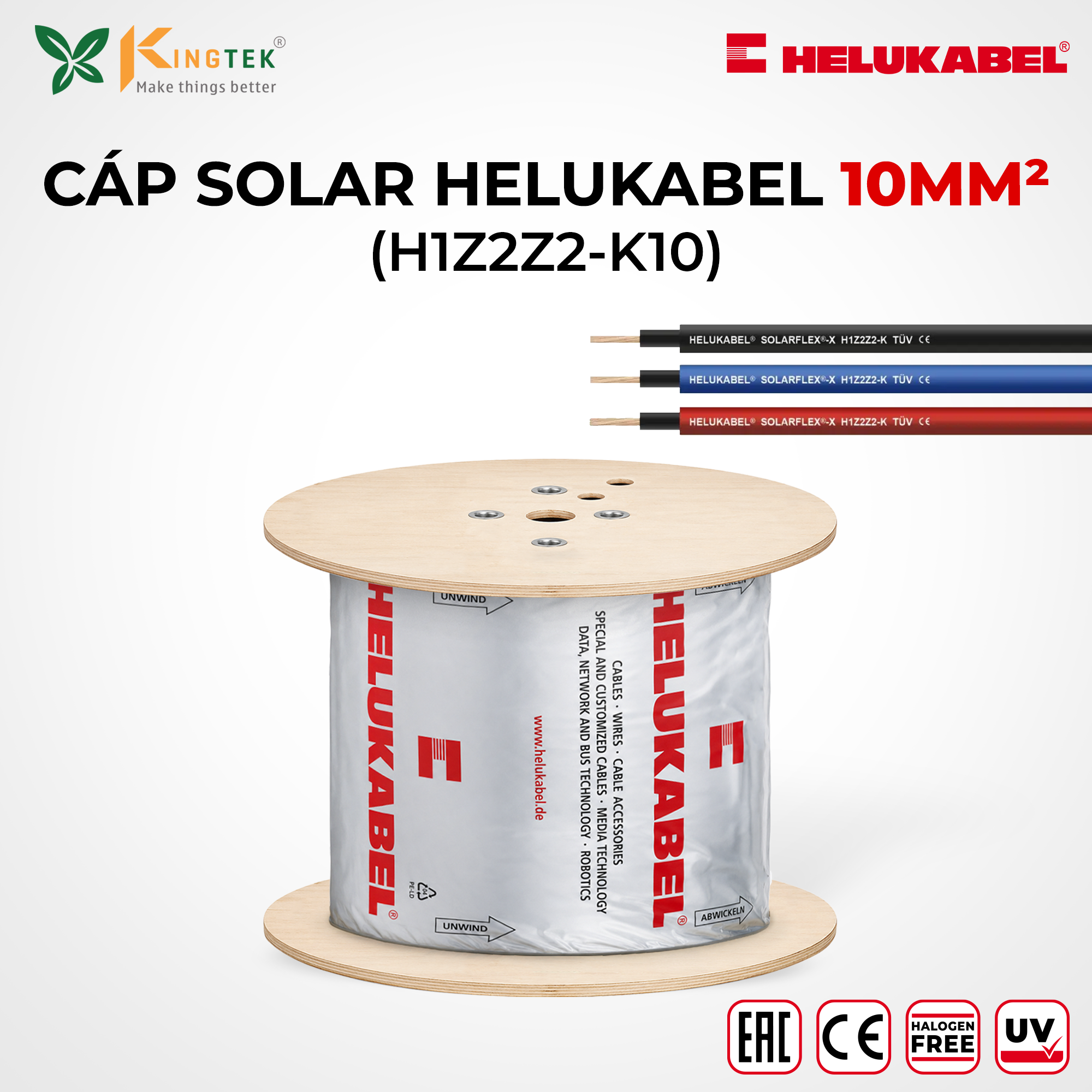  Cáp điện Solar Helukabel (H1Z2Z2-K10) 10mm2, 1500V chuyên cho Điện Mặt Trời 