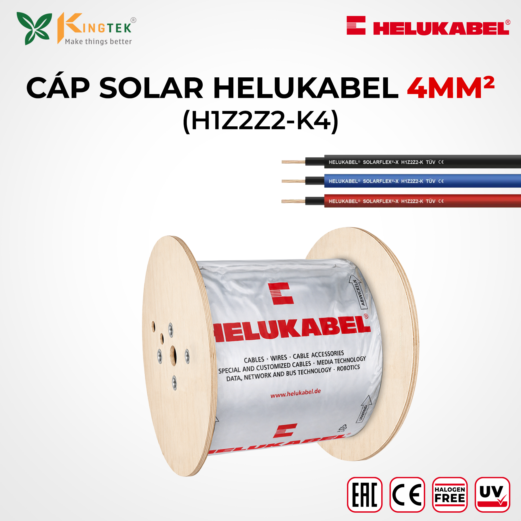  Cáp điện Solar Helukabel (H1Z2Z2-K4) 4mm2, 1500V chuyên cho Điện Mặt Trời 