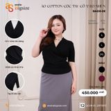  Áo cotton cộc tay cổ V nhún eo 