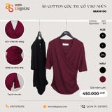  Áo cotton cộc tay cổ V nhún eo 