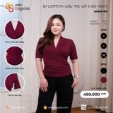  Áo cotton cộc tay cổ V nhún eo 