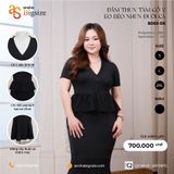  Đầm thun tăm đen cổ V eo peplum đuôi cá 