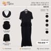  Đầm thun tăm đen cổ V eo peplum đuôi cá 