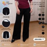  Quần cotton đen dài cạp chun chiết ly 