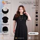  Đầm thun tăm cộc tay cổ tròn phối ren ở gấu 