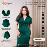  Đầm cotton tay cộc cổ tim thân trước xoắn eo 