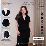  Đầm cotton tay cộc cổ tim thân trước xoắn eo 