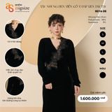  VÁY NHUNG ĐEN VIỀN CỔ V ĐÁP REN DÀI TAY 