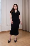  Đầm cotton tay cộc cổ tim thân trước xoắn eo 