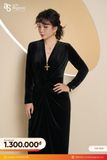  ĐẦM NHUNG TAY DÀI CỔ TIM NHÚN TRƯỚC 